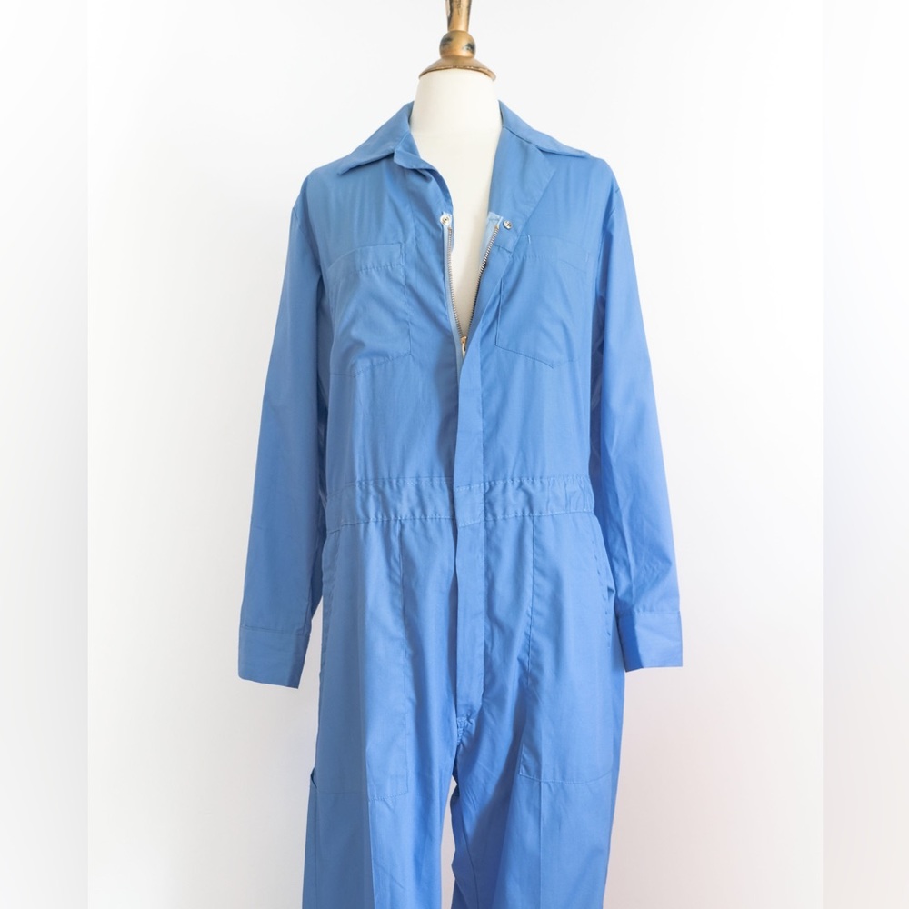 Vintage 1970s Blue Coveralls/Utility Jumpsuit • L - Picture 3 of 10